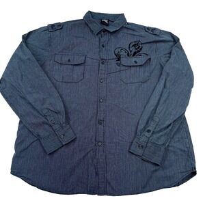 Vintage MMA Elite Shirt Men XXL 2XL Black Button Up Cyber Punk Y2K Goth Striped